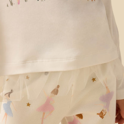 Juniors Cotton Crew Neck Long Sleeves Pyjama Set with Ballerina Print