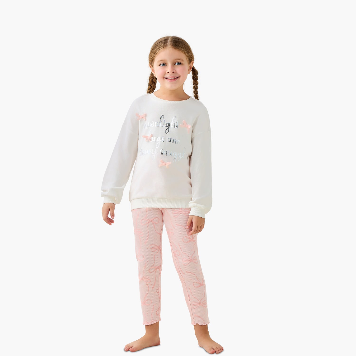 Juniors Cotton Crew Neck Long Sleeves Pyjama Set with Print - Multicolour / 2-3 yrs