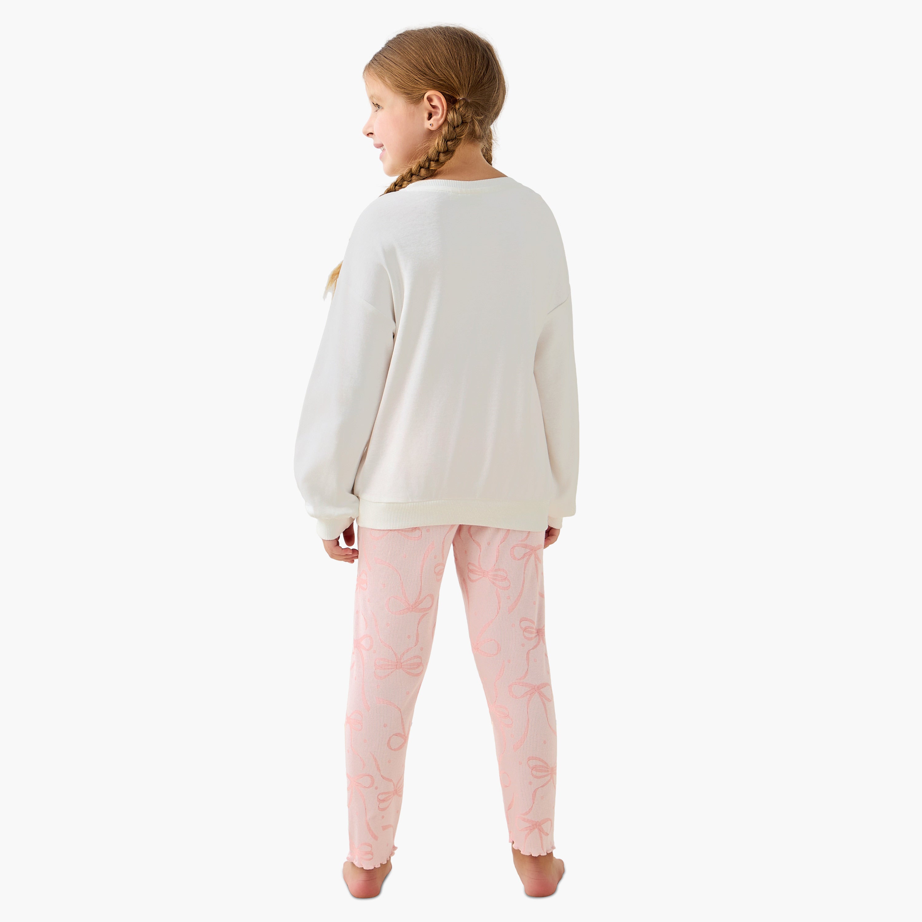Juniors Cotton Crew Neck Long Sleeves Pyjama Set with Print