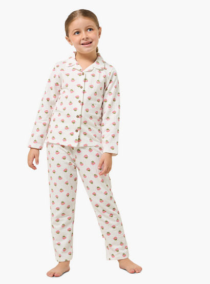 Juniors Cotton Collared Long Sleeves Pyjama Set with Floral Print-girls-clothing-nightwear-image-1