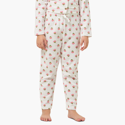 Juniors Cotton Collared Long Sleeves Pyjama Set with Floral Print