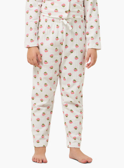 Juniors Cotton Collared Long Sleeves Pyjama Set with Floral Print-girls-clothing-nightwear-image-3