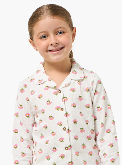 Juniors Cotton Collared Long Sleeves Pyjama Set with Floral Print-girls-clothing-nightwear-image-5