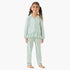 Juniors Cotton Collared Long Sleeves Pyjama Set with Striped Ruffle Detail - Green / 3-4 yrs