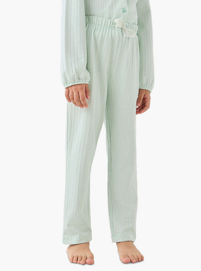Juniors Cotton Collared Long Sleeves Pyjama Set with Striped Ruffle Detail-girls-clothing-nightwear-image-3