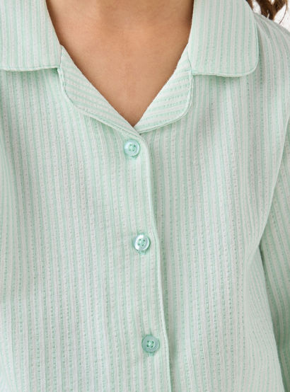 Juniors Cotton Collared Long Sleeves Pyjama Set with Striped Ruffle Detail-girls-clothing-nightwear-image-5