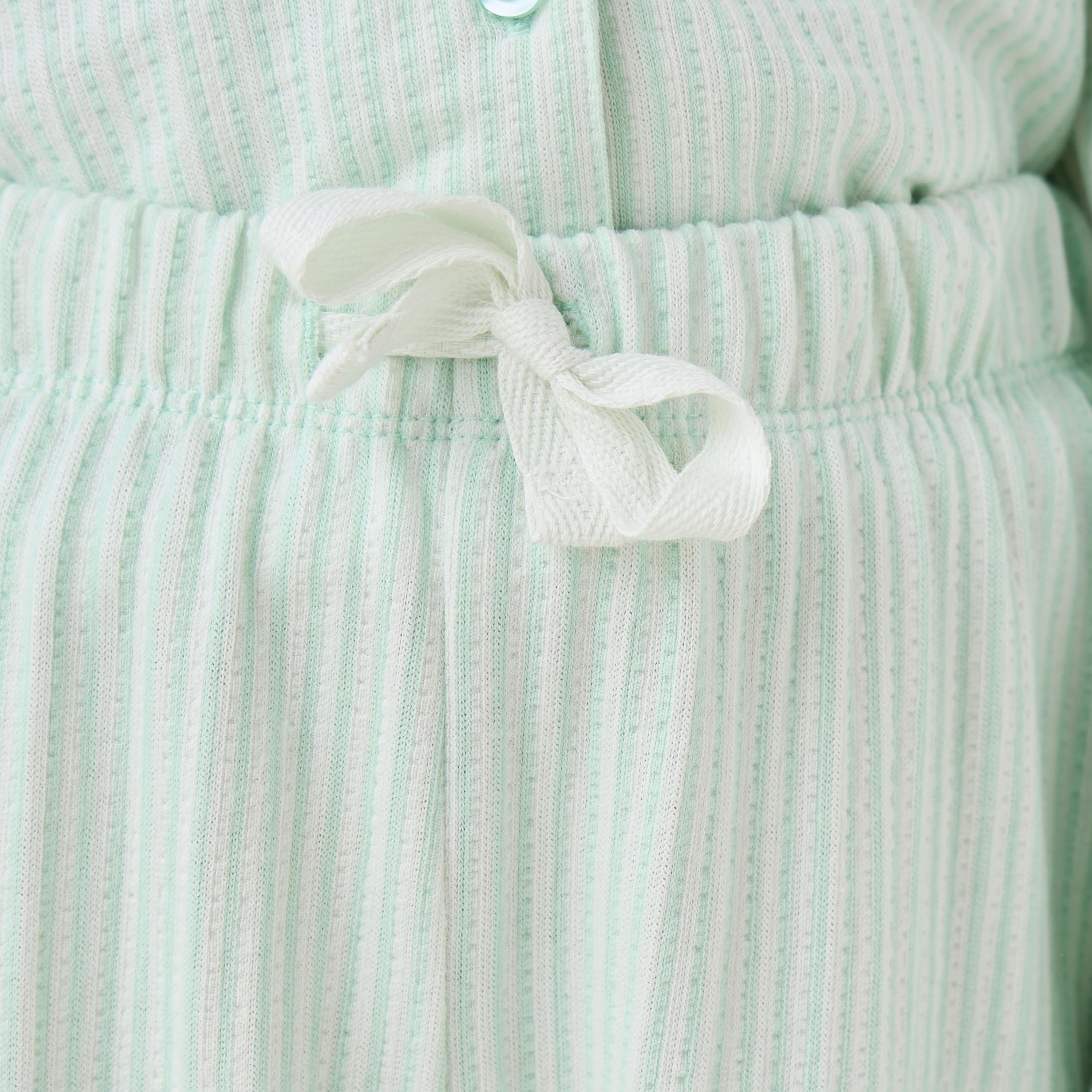 Juniors Cotton Collared Long Sleeves Pyjama Set with Striped Ruffle Detail