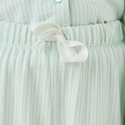 Juniors Cotton Collared Long Sleeves Pyjama Set with Striped Ruffle Detail