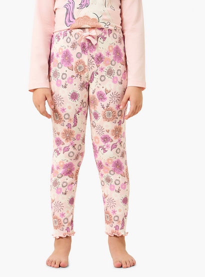 Juniors Cotton Crew Neck Long Sleeves Pyjama Set with Unicorn Print-girls-clothing-nightwear-image-3