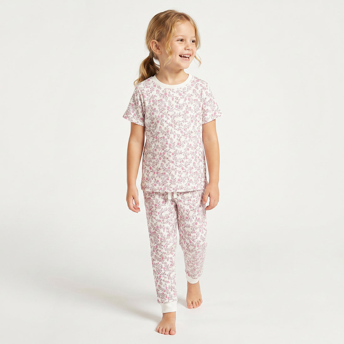 Juniors Cotton Round Neck Short Sleeves Pyjama Set with Floral Print - Multicolour / 5-6 yrs