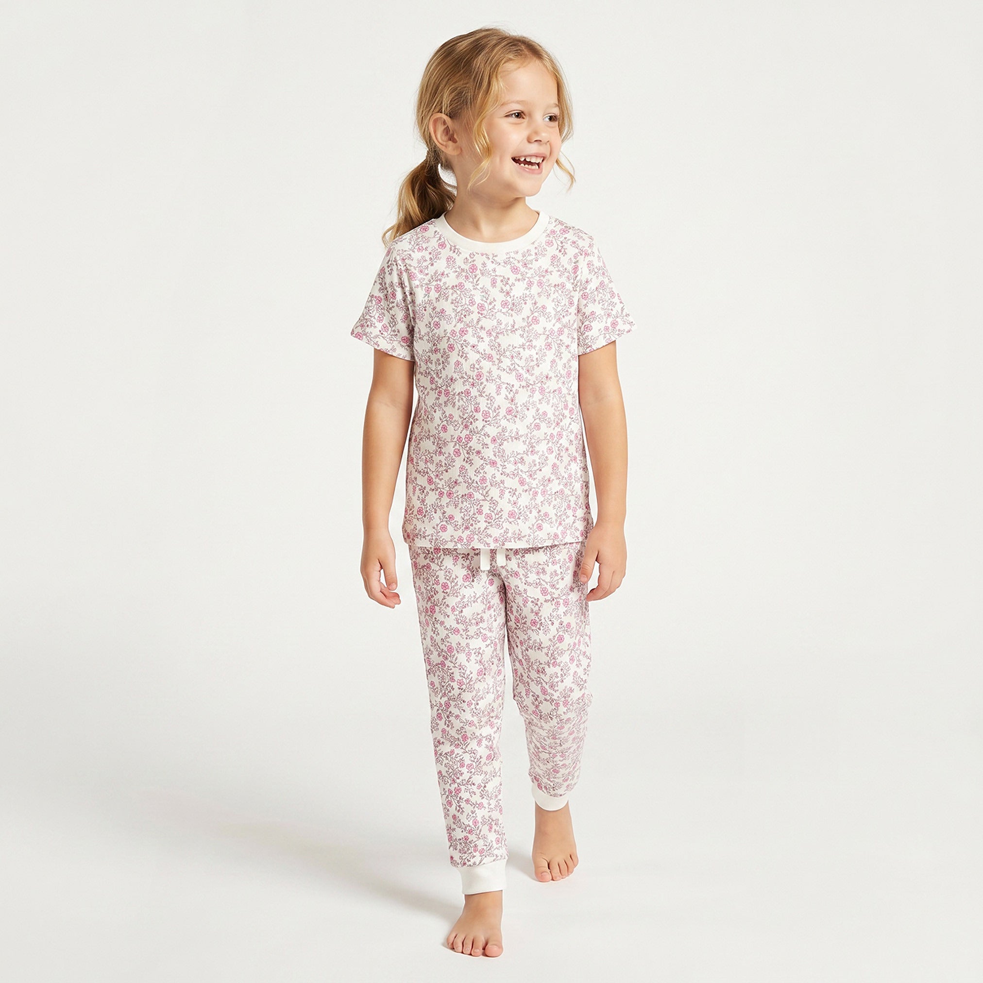 Juniors Cotton Round Neck Short Sleeves Pyjama Set with Floral Print - Multicolour / 5-6 yrs