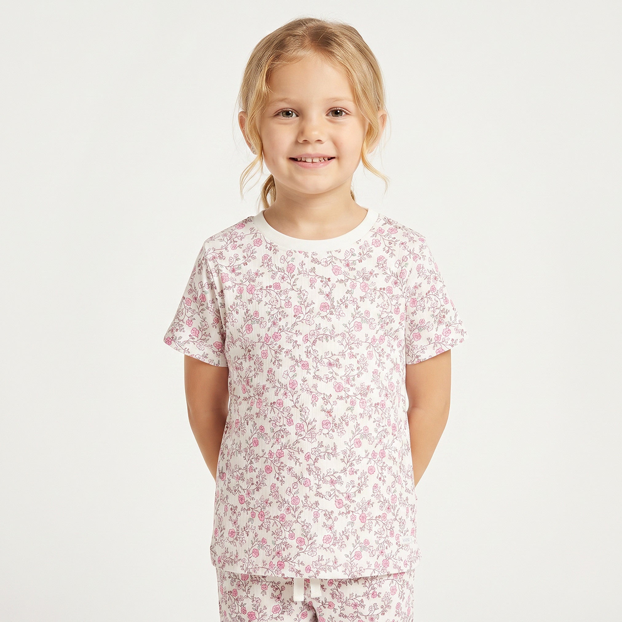 Juniors Cotton Round Neck Short Sleeves Pyjama Set with Floral Print