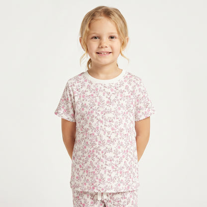Juniors Cotton Round Neck Short Sleeves Pyjama Set with Floral Print
