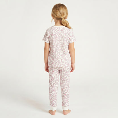 Juniors Cotton Round Neck Short Sleeves Pyjama Set with Floral Print