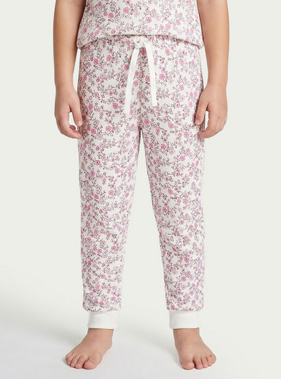 Juniors Cotton Round Neck Short Sleeves Pyjama Set with Floral Print-girls-clothing-nightwear-image-4