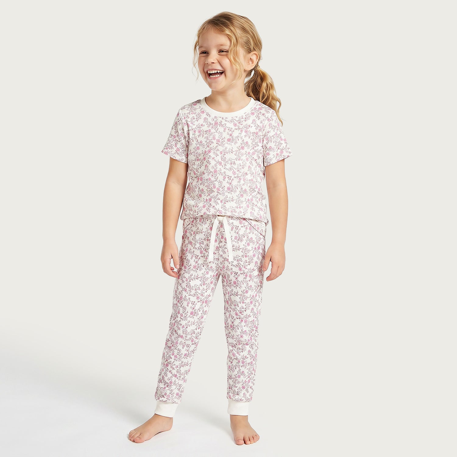 Juniors Cotton Round Neck Short Sleeves Pyjama Set with Floral Print