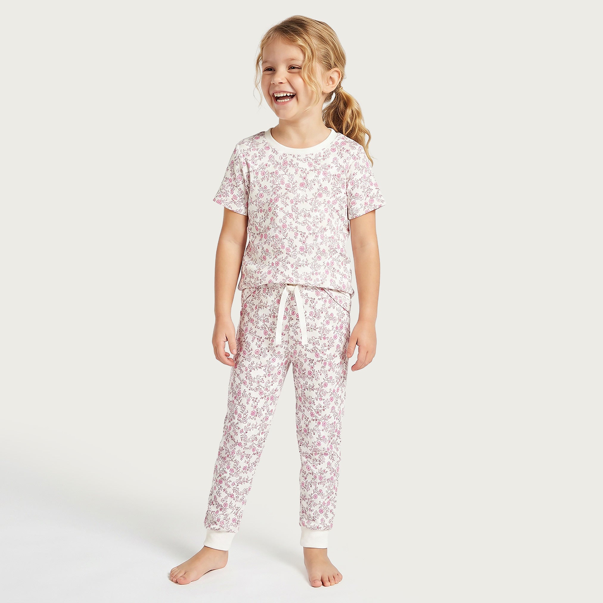 Juniors Cotton Round Neck Short Sleeves Pyjama Set with Floral Print