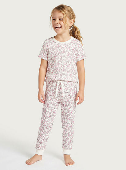 Juniors Cotton Round Neck Short Sleeves Pyjama Set with Floral Print-girls-clothing-nightwear-image-7