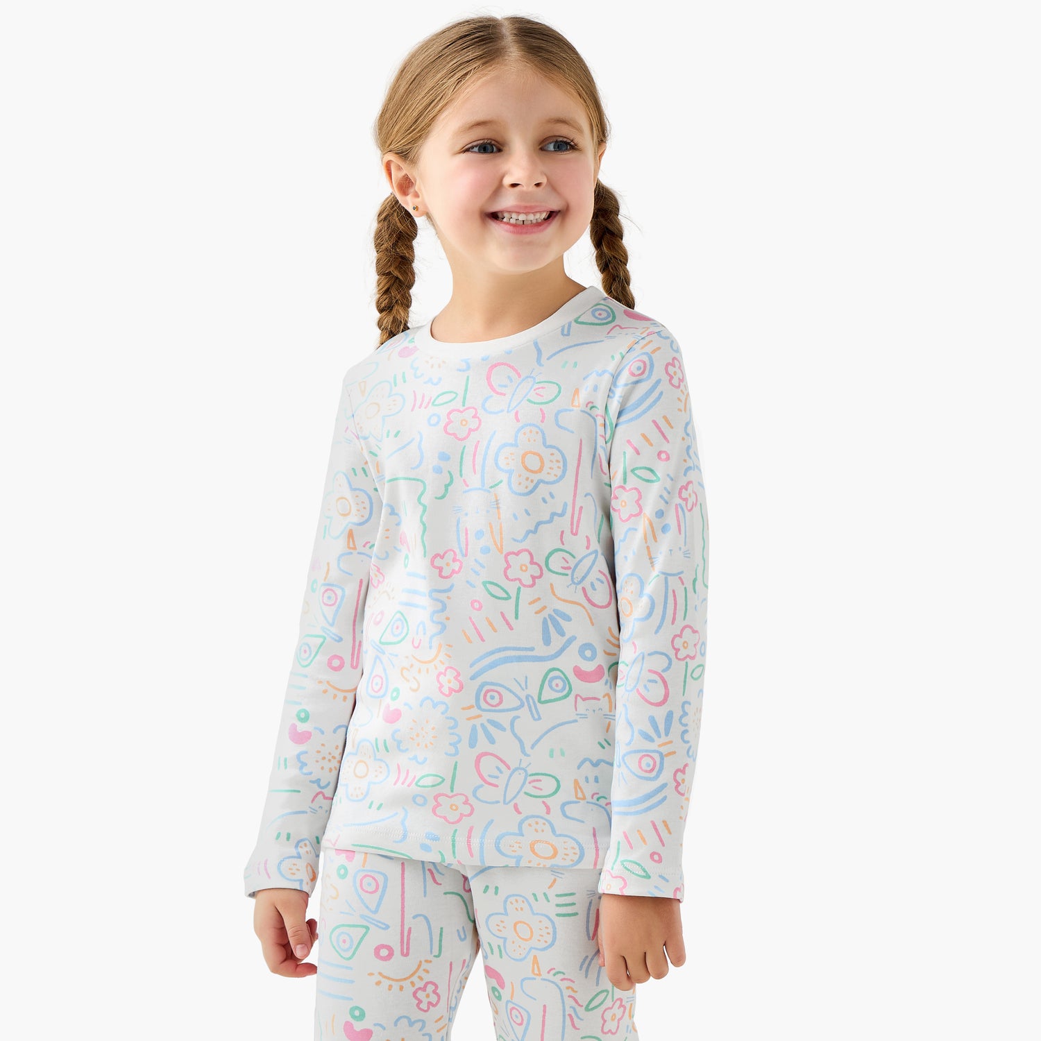 Juniors Cotton Crew Neck Long Sleeves Pyjama Set with Print