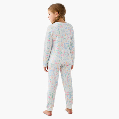 Juniors Cotton Crew Neck Long Sleeves Pyjama Set with Print