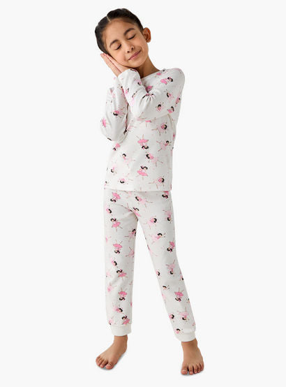 Juniors Cotton Crew Neck Long Sleeve Pyjama Set with Ballerina Print-promo_babyshop_Buy2for69_UAE130126-image-1