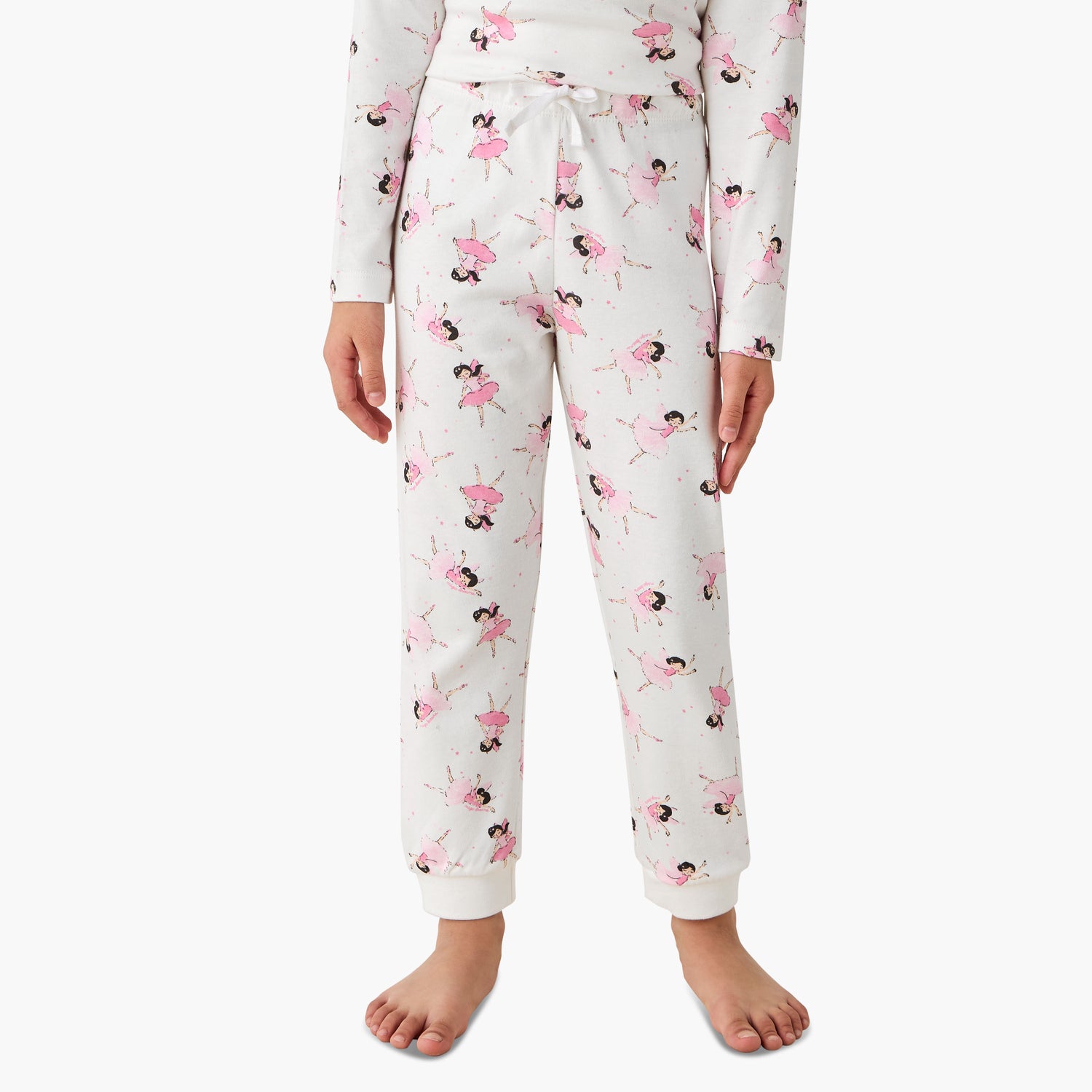 Juniors Cotton Crew Neck Long Sleeve Pyjama Set with Ballerina Print