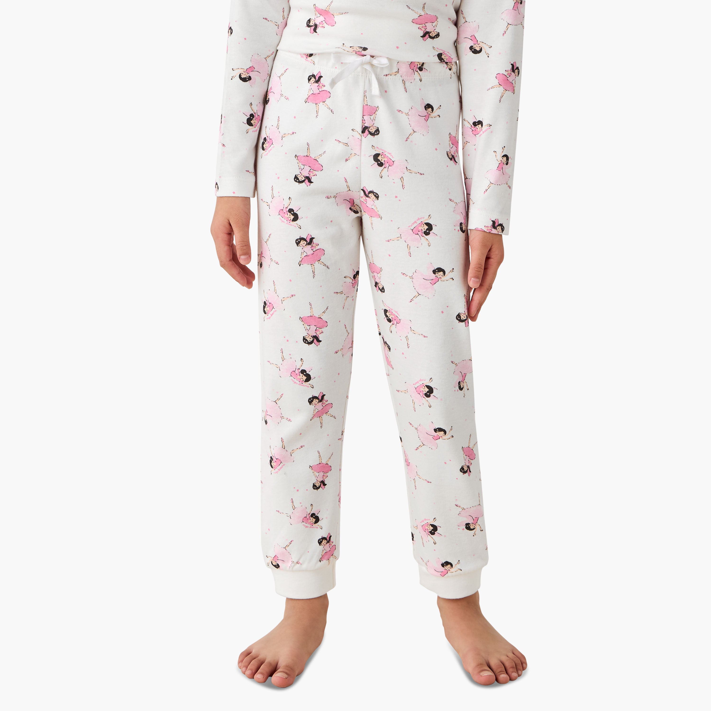 Juniors Cotton Crew Neck Long Sleeve Pyjama Set with Ballerina Print