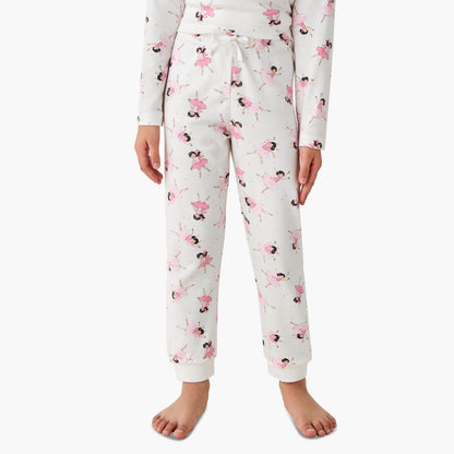 Juniors Cotton Crew Neck Long Sleeve Pyjama Set with Ballerina Print