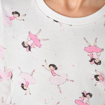 Juniors Cotton Crew Neck Long Sleeve Pyjama Set with Ballerina Print