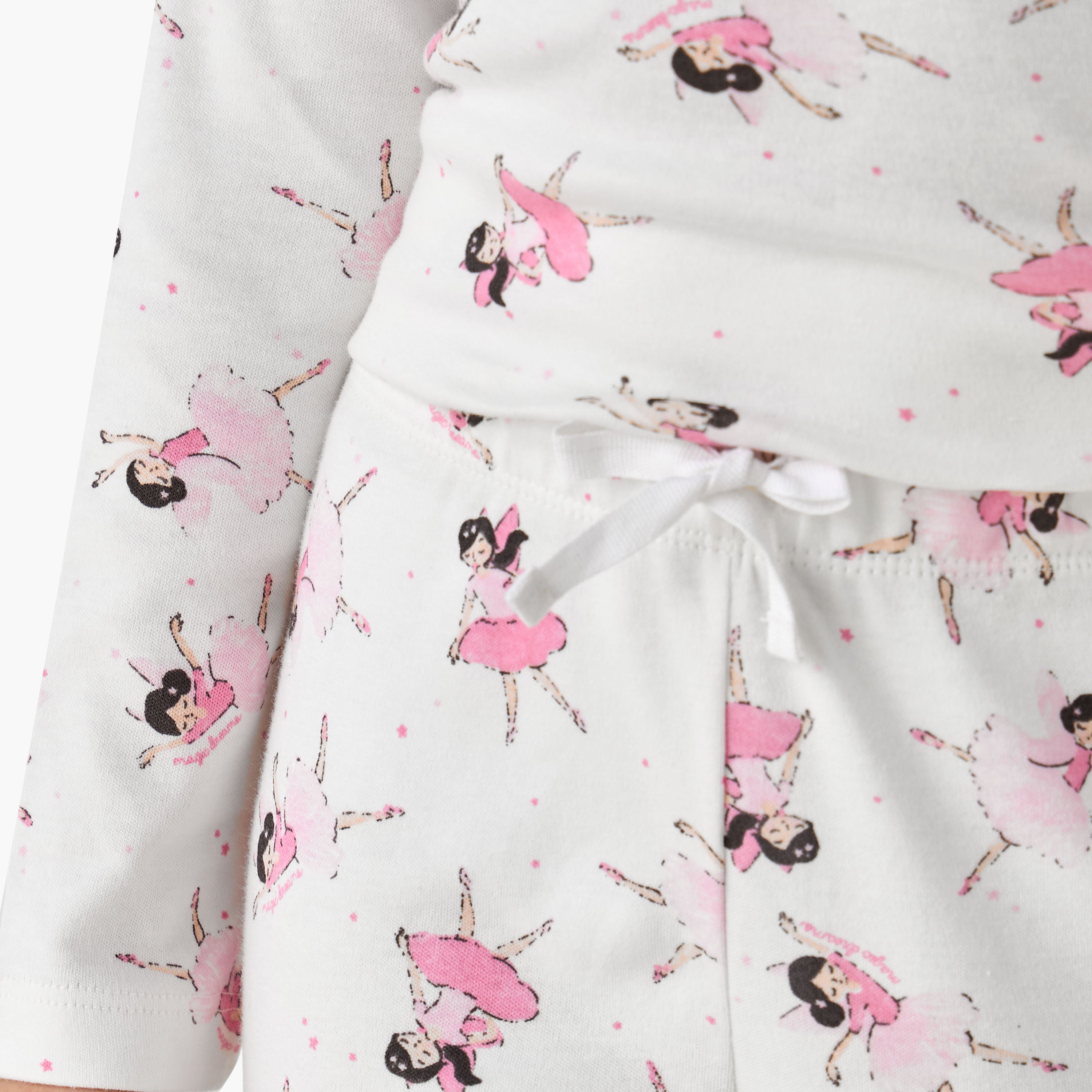 Juniors Cotton Crew Neck Long Sleeve Pyjama Set with Ballerina Print