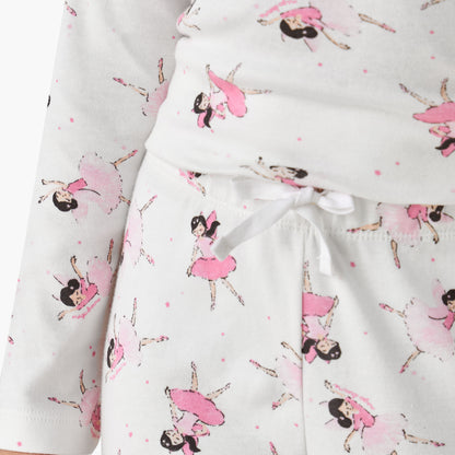 Juniors Cotton Crew Neck Long Sleeve Pyjama Set with Ballerina Print