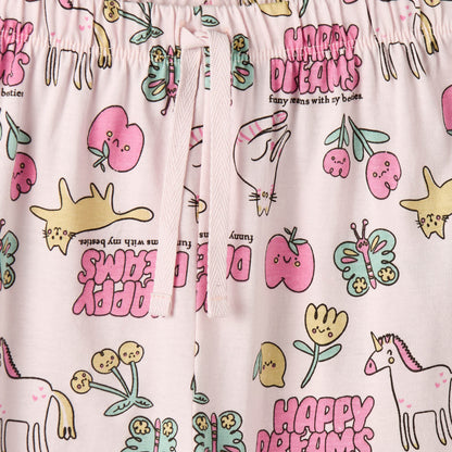 Juniors Cotton Crew Neck Long Sleeves Pyjama Set with Print