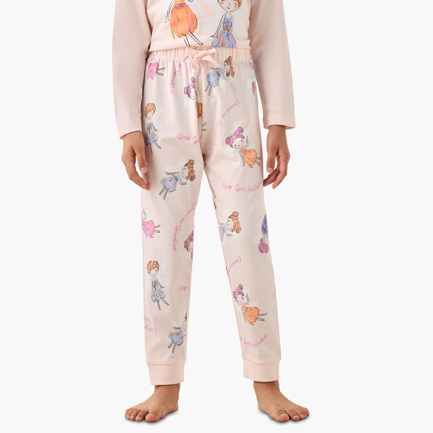 Juniors Cotton Round Neck Long Sleeves Pyjama Set with Fairy Print