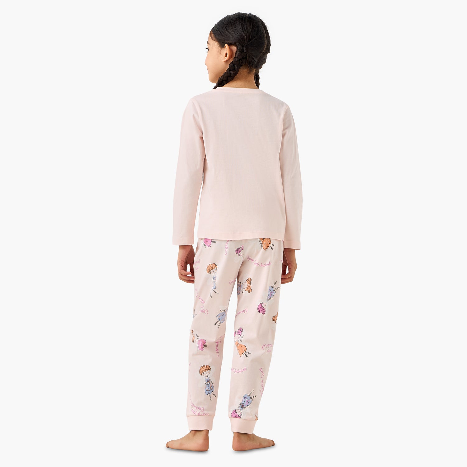 Juniors Cotton Round Neck Long Sleeves Pyjama Set with Fairy Print