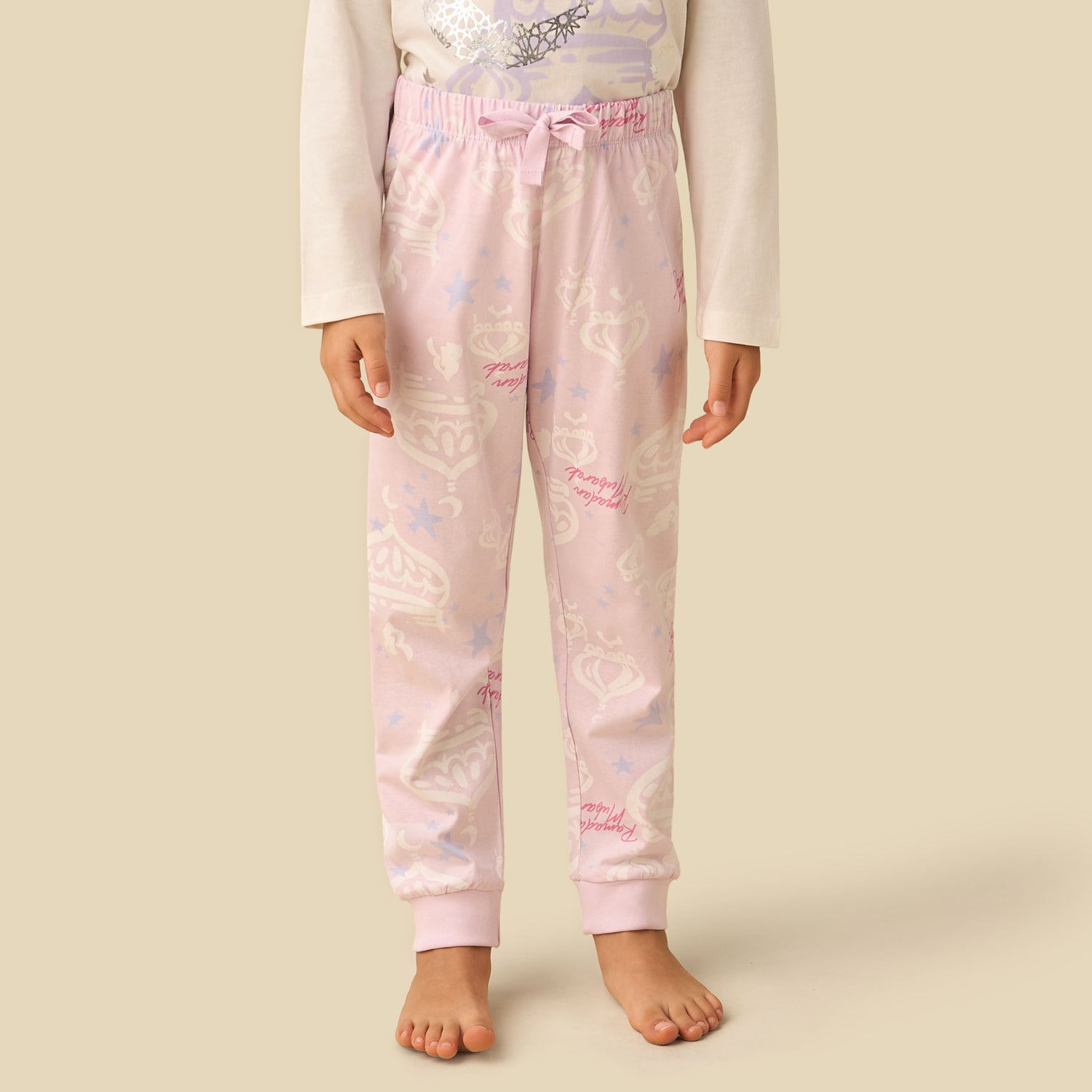 Juniors Cotton Crew Neck Long Sleeves Pyjama Set with Ramadan Mubarak Print