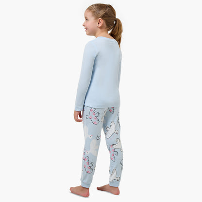 Juniors Cotton Crew Neck Long Sleeves Pyjama Set with Bird Print