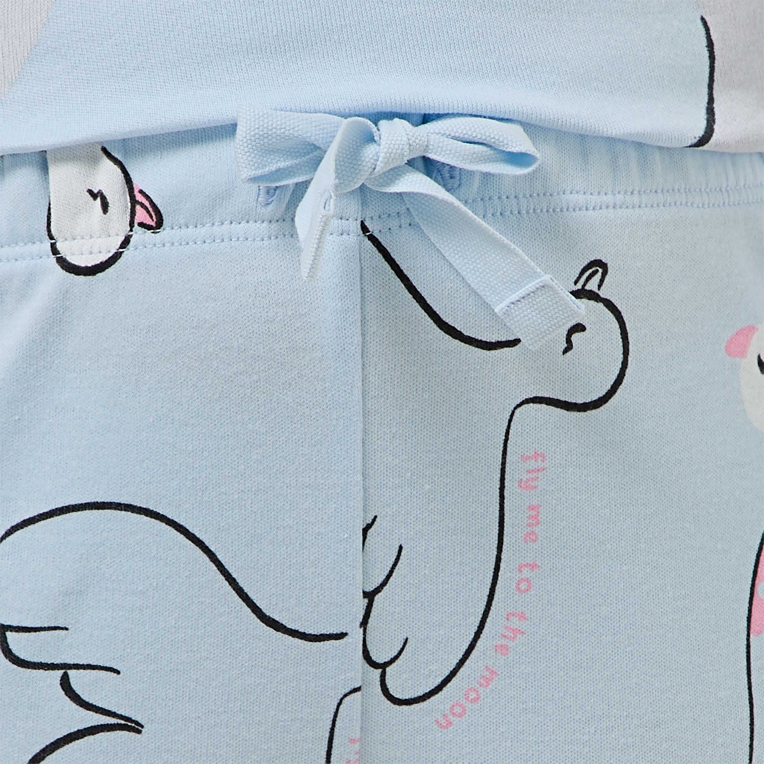 Juniors Cotton Crew Neck Long Sleeves Pyjama Set with Bird Print