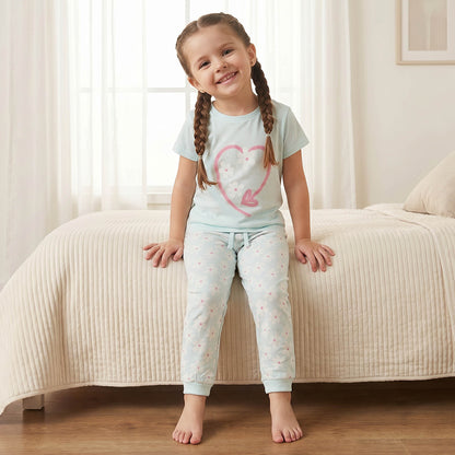 Juniors Cotton Crew Neck Short Sleeves Pyjama Set with Floral Print