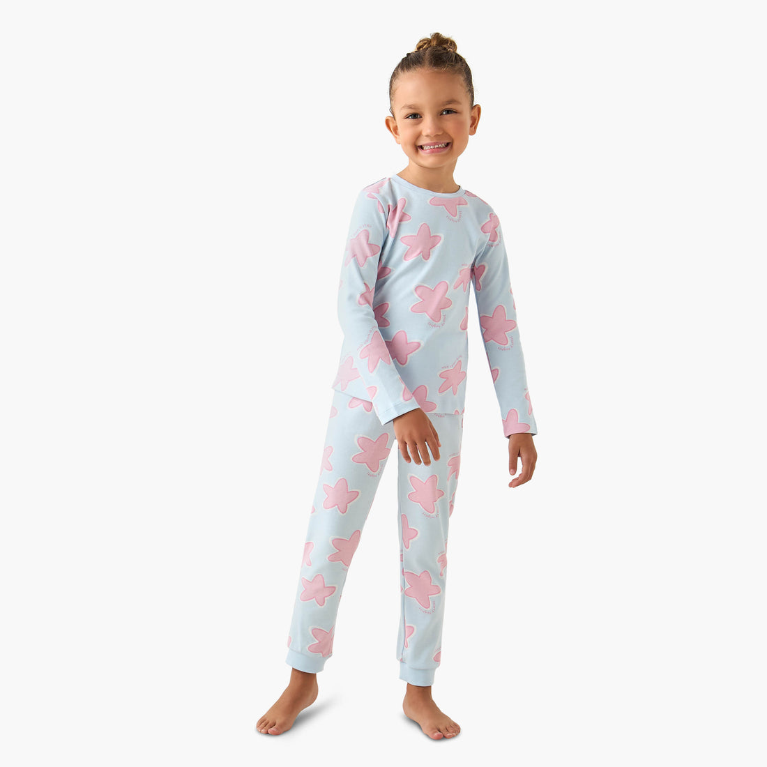 Juniors Cotton Crew Neck Long Sleeves Pyjama Set with Star Print - Blue / 7-8 yrs