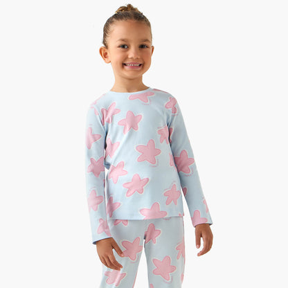 Juniors Cotton Crew Neck Long Sleeves Pyjama Set with Star Print