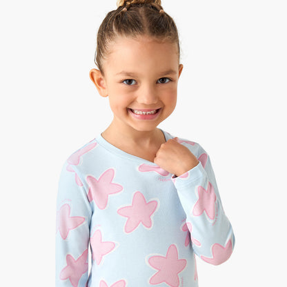 Juniors Cotton Crew Neck Long Sleeves Pyjama Set with Star Print