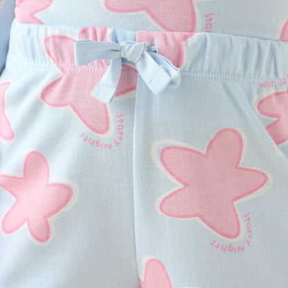 Juniors Cotton Crew Neck Long Sleeves Pyjama Set with Star Print
