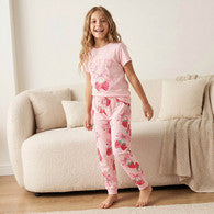 Juniors Cotton Crew Neck Short Sleeves Pyjama Set with Strawberry Print-undefined-image-1