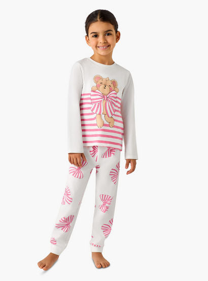 Juniors Cotton Crew Neck Long Sleeves Pyjama Set with Bear Print-promo_babyshop_Buy2for69_UAE130126-image-1