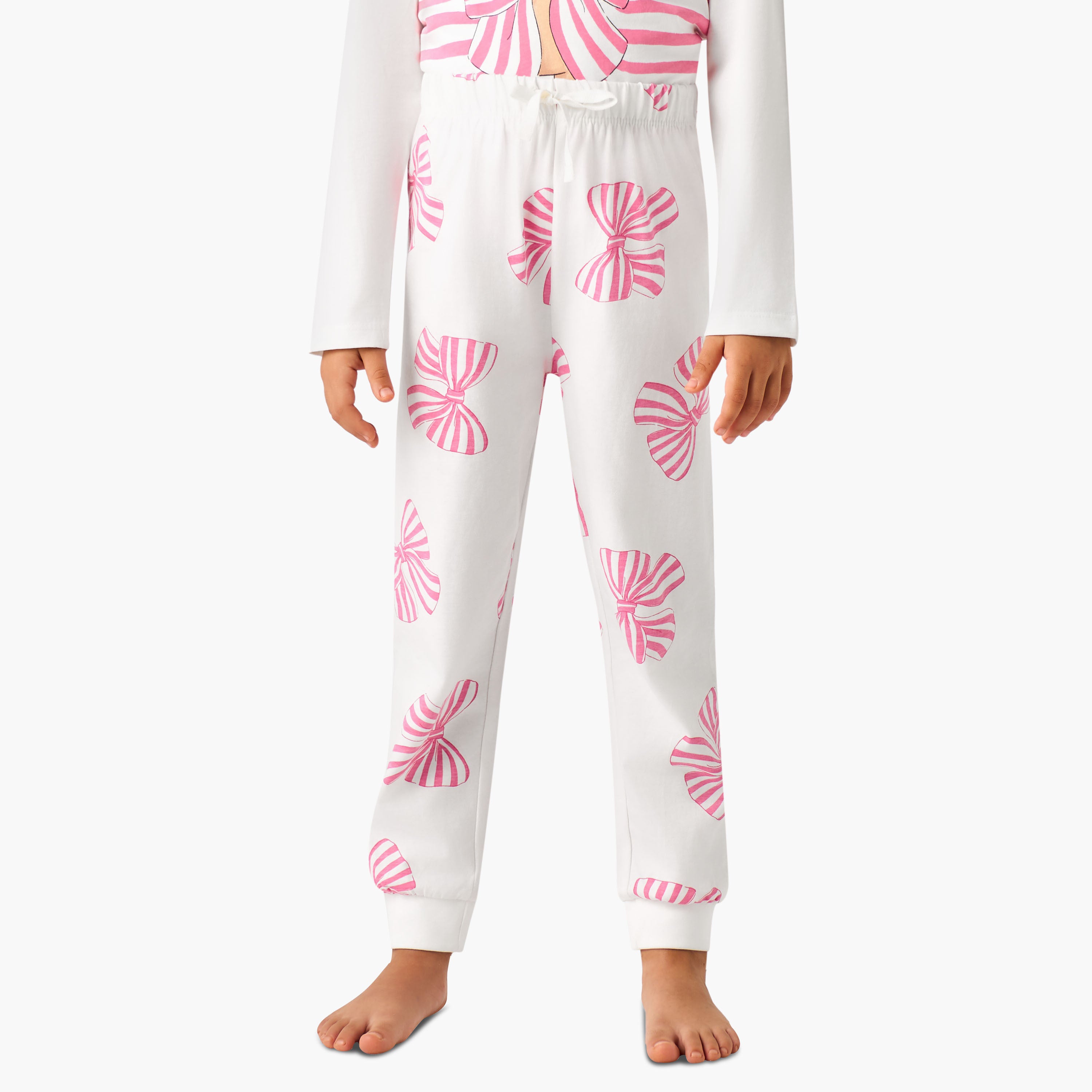 Juniors Cotton Crew Neck Long Sleeves Pyjama Set with Bear Print