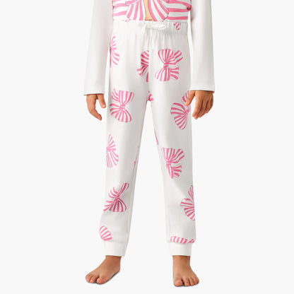 Juniors Cotton Crew Neck Long Sleeves Pyjama Set with Bear Print