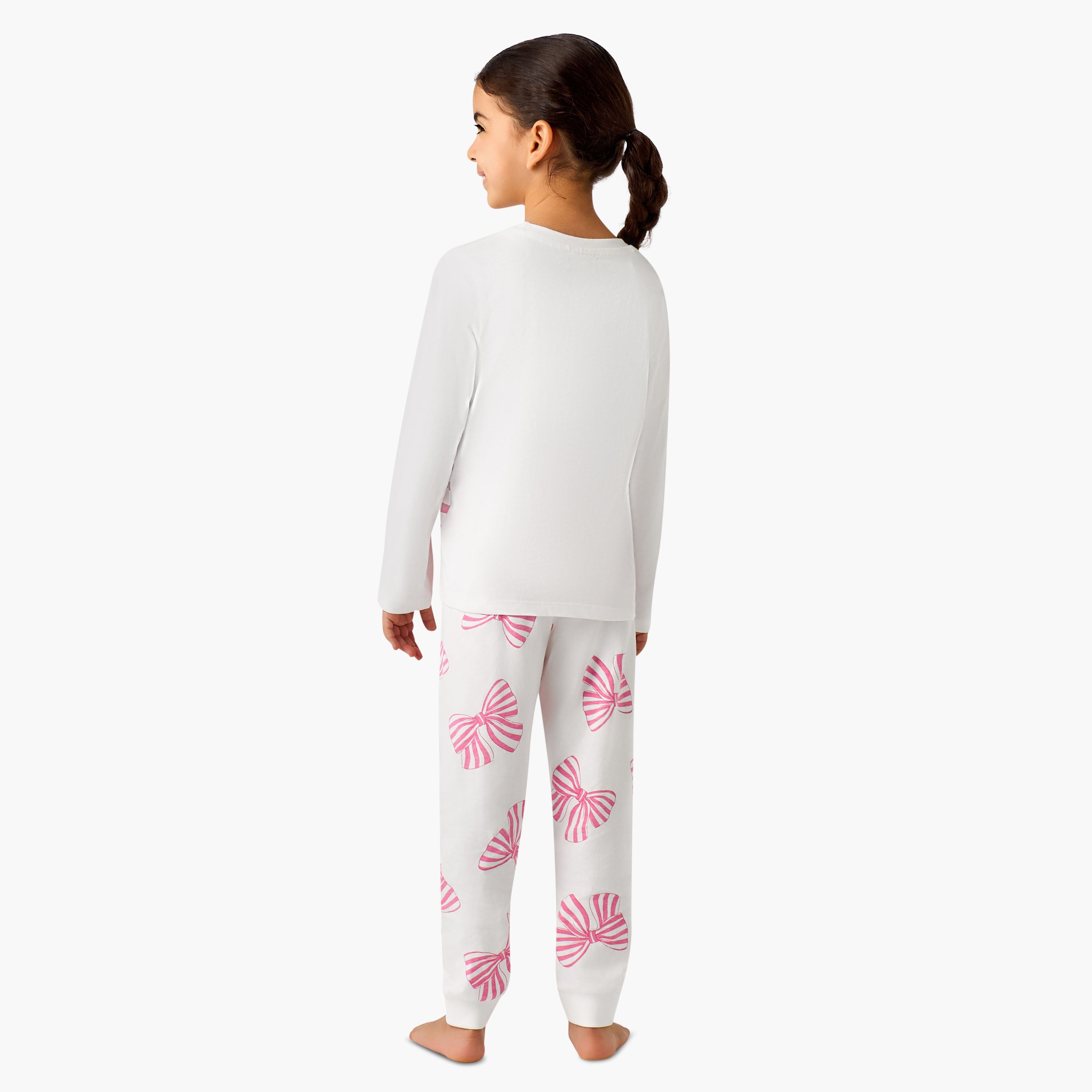 Juniors Cotton Crew Neck Long Sleeves Pyjama Set with Bear Print