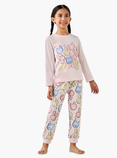 Juniors Cotton Crew Neck Long Sleeves Pyjama Set with Graphic Print-promo_babyshop_Buy2for69_UAE130126-image-1