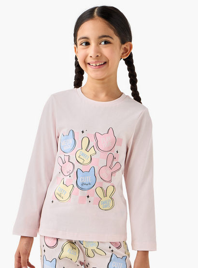 Juniors Cotton Crew Neck Long Sleeves Pyjama Set with Graphic Print-promo_babyshop_Buy2for69_UAE130126-image-2