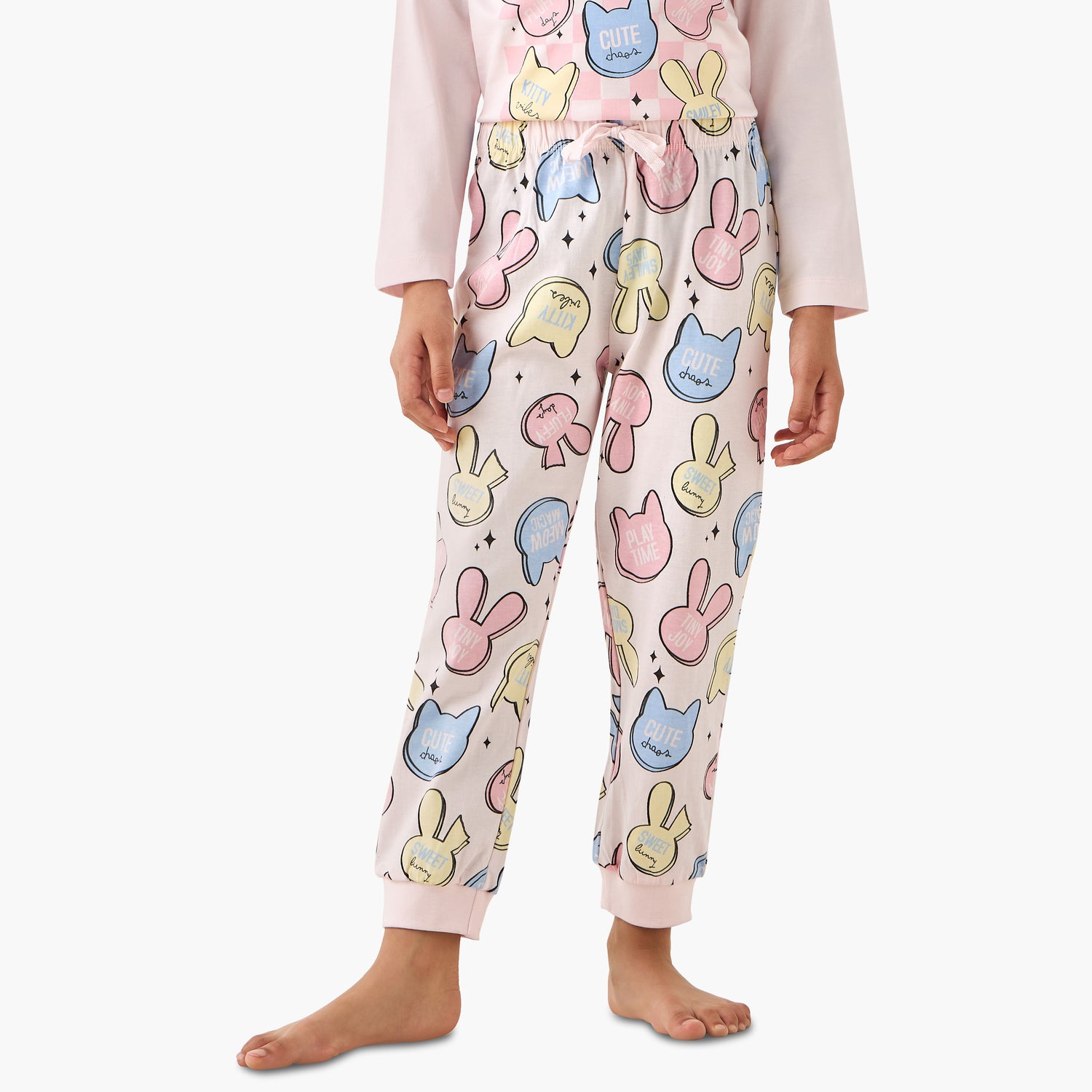 Juniors Cotton Crew Neck Long Sleeves Pyjama Set with Graphic Print